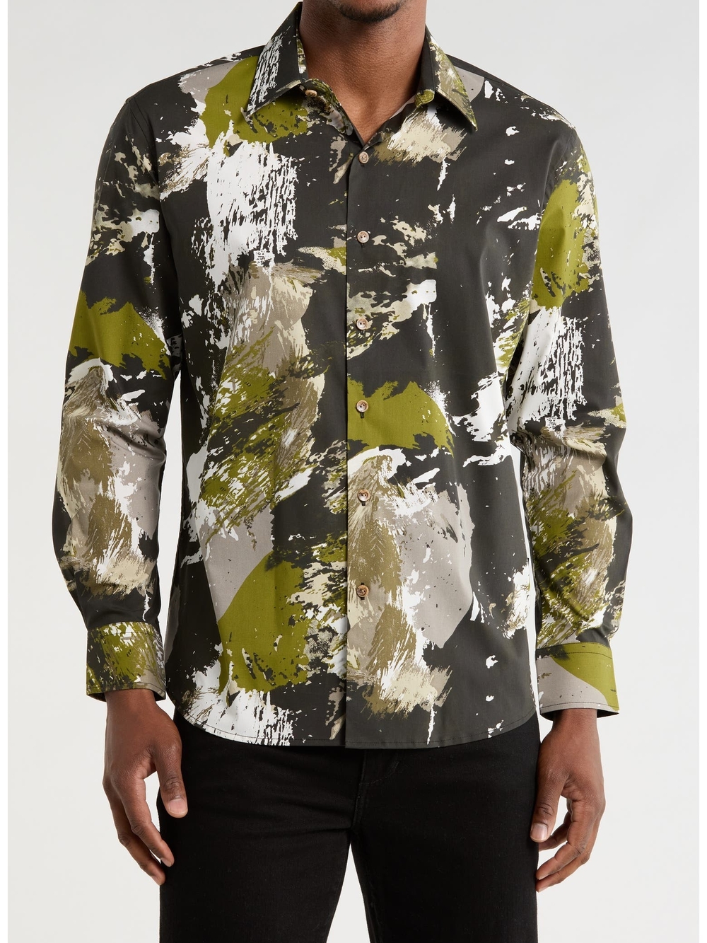 Von Dutch Men's Olive & Gray Abstract Print Button-Down Shirt Sz 3x 3xl Nwt